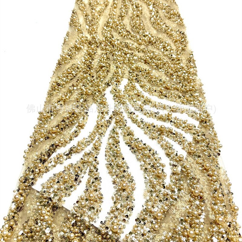 Nueva tela de perla ondulada de agua aerodinámica de perla full-length sequin lujoso anfitrión de banquete vestido de noche tela