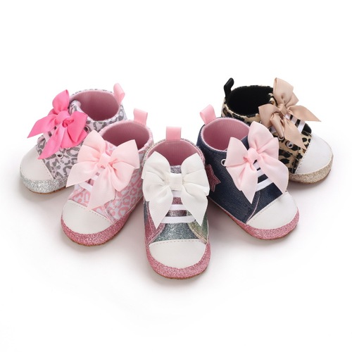 Spring and Autumn Style 0-1 Year Old Girls' Laced Learning to Walk Shoes with High Collar Soft Sole Baby Shoes