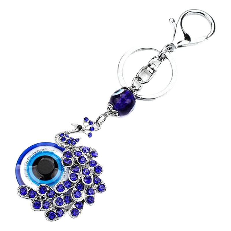 Llavero de pavo real con ojo de diablo y zafiro, joyería de coche estilo europeo y americano al por mayor