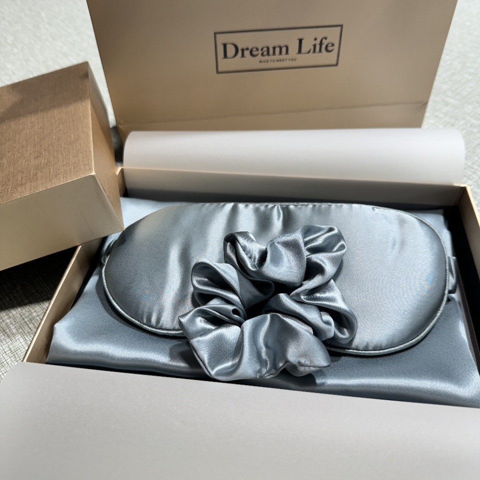 Regalos de alta gama, almohada de seda de alta calidad, cubierta de ojos, anillo de cabello, caja de regalo de seda, 100% seda de morera, conjunto de tres piezas