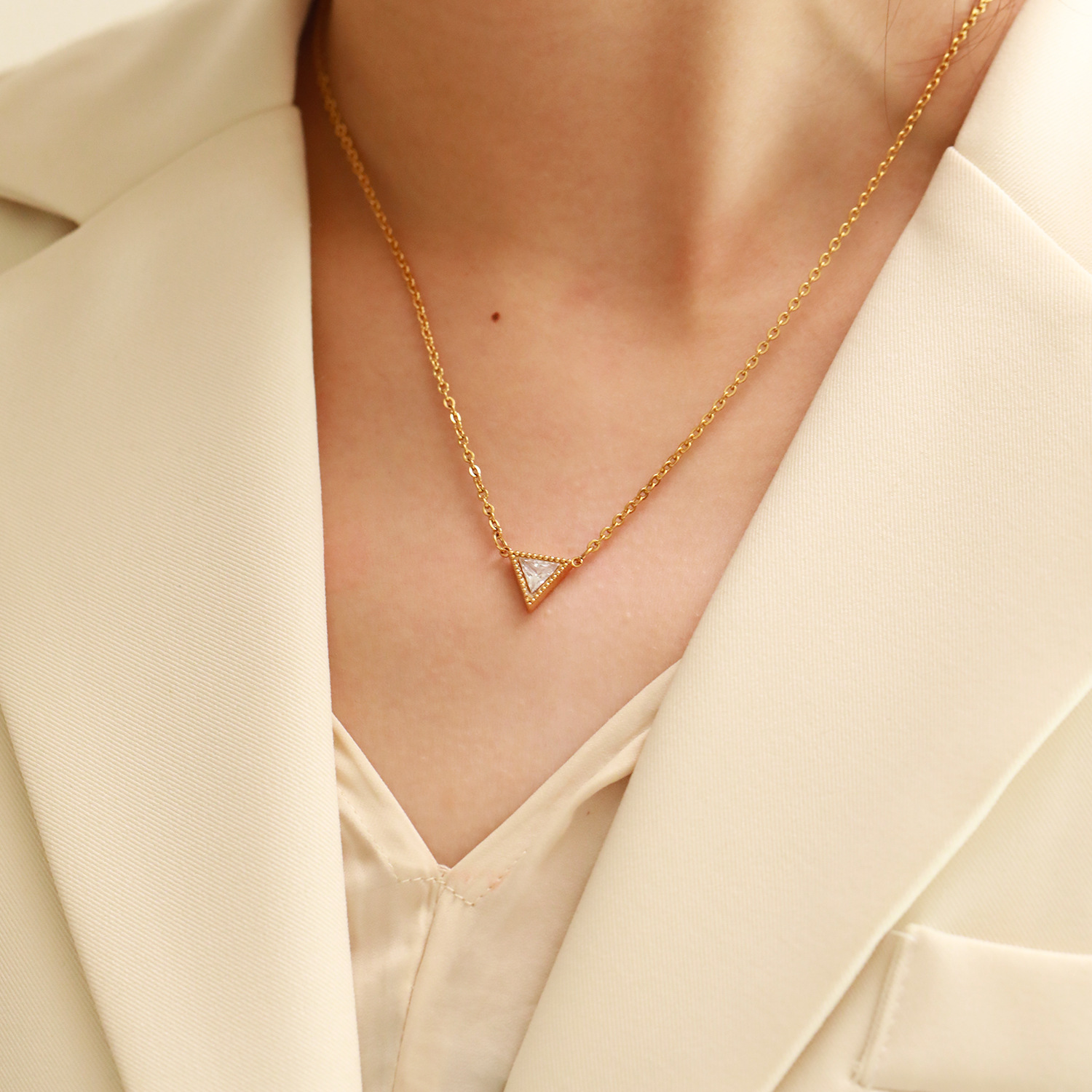 9g Weight Real Gold Plated Plating Material 304 Stainless Steel, Zircon Pendant Material Pendant Necklace Classification 304 Stainless Steel Chain Material 1 Piece Quantity Daily Occasion 304 Stainless Steel Material Triangle Pattern Women's Gender Simple Style Style Waterproof Non Tarnish Craft Real Gold Plated Triangle 304 Stainless Steel Simple Style Waterproof Non Tarnish 304 Stainless Steel Pendant Necklace 3