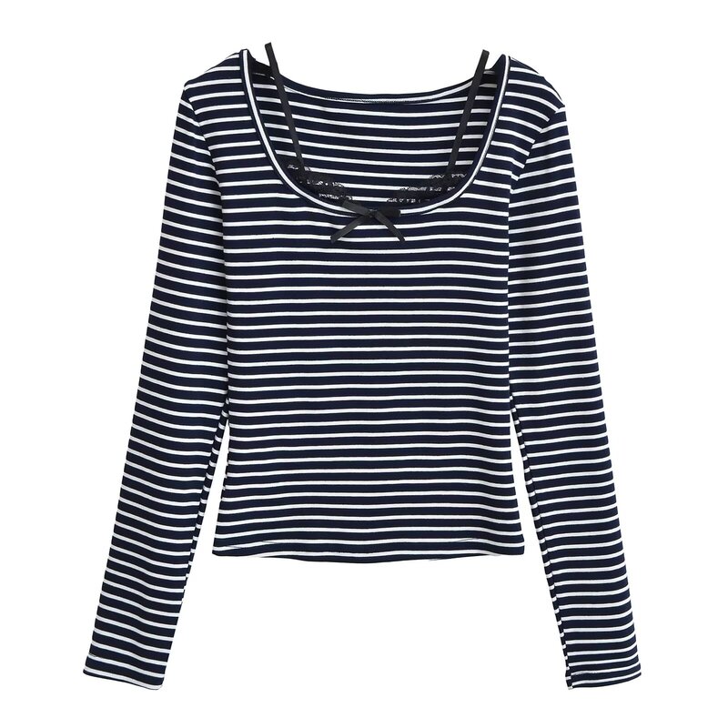 Pure Striped Slim-fit Tight Long-sleeved T-shirt Women's New Autumn Lace Sling Fake Two-piece Short Base Shirt Top Pure Striped Slim-fit Tight Long-sleeved T-shirt Women's New Autumn Lace Sling Fake Two-piece Short Base Shirt Top