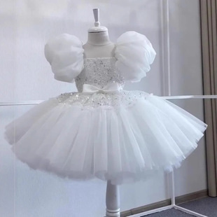 Flower Girl Wedding Little Girl Wedding Dress Children's Puff Sleeve High-End Princess Dress Girl Host Performance Costume