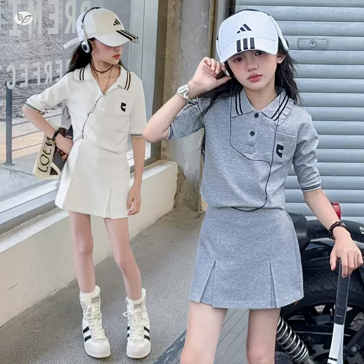 女童运动套装2025夏季新款木耳边POLO衫裙裤中大童洋气儿童两件套
