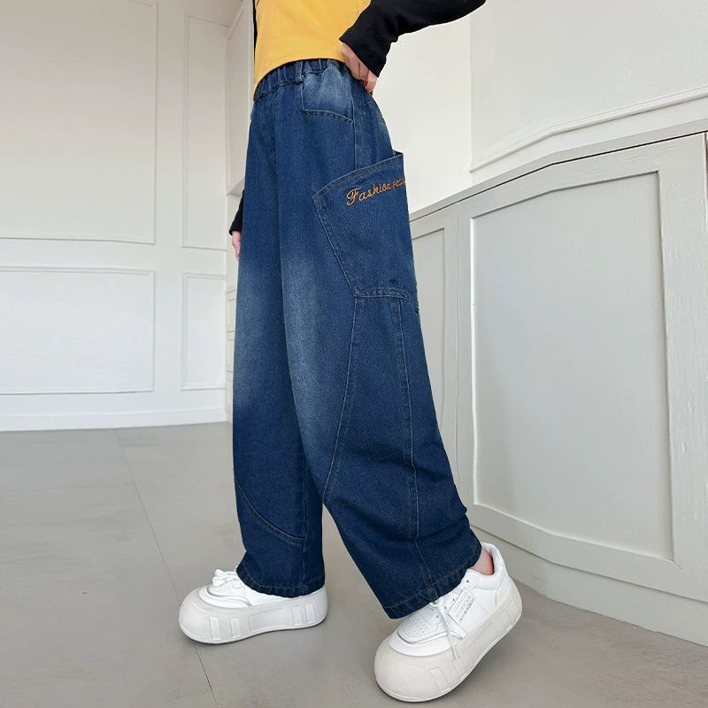 Джинсы демисезонные для детей, для подростков, детская одежда, oversize