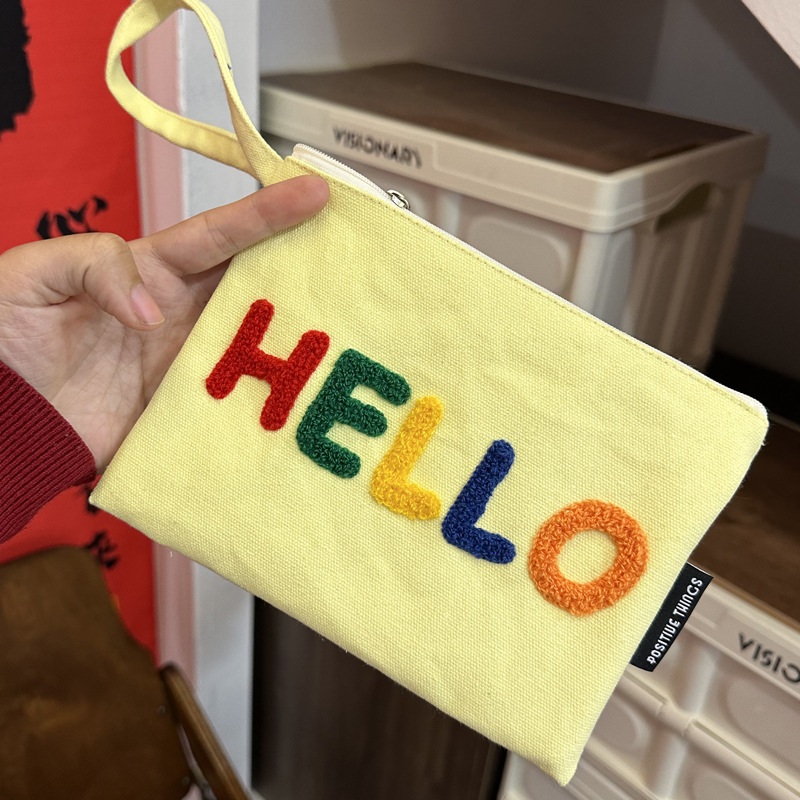 라이트 옐로우 편지 자수 동전 지갑