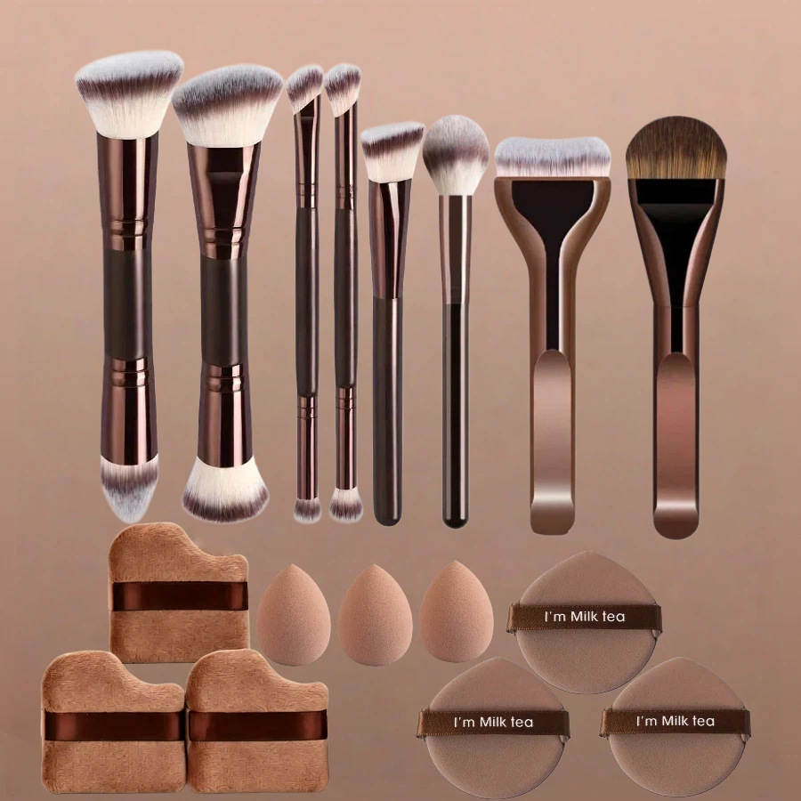 Juego de Brochas de Maquillaje de Doble Cabezal Plástico PS Maquillaje Facial para Maquillaje