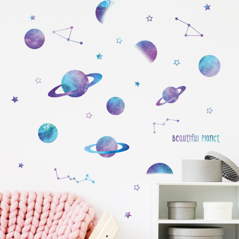 New Fashion Blue Universe Planet Wall Stickers display picture 6