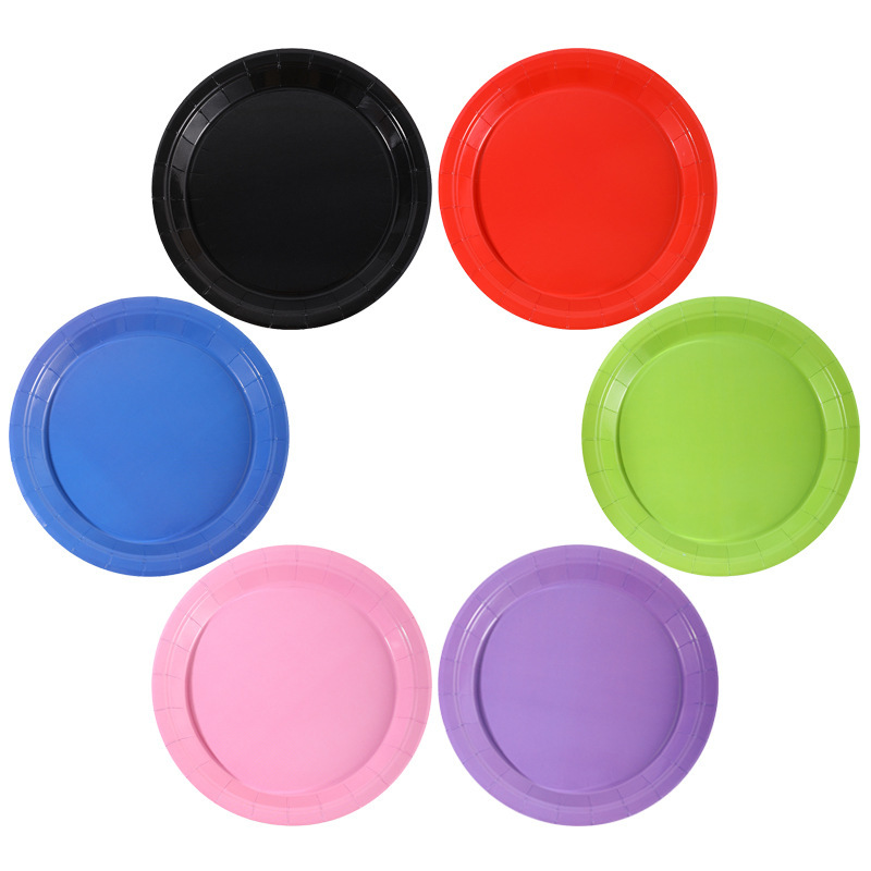 Ready-To-Ship Export Colorful Printed Single-Color Round 7inch DIY Handmade Paper Plates Birthday Party Disposable Tableware