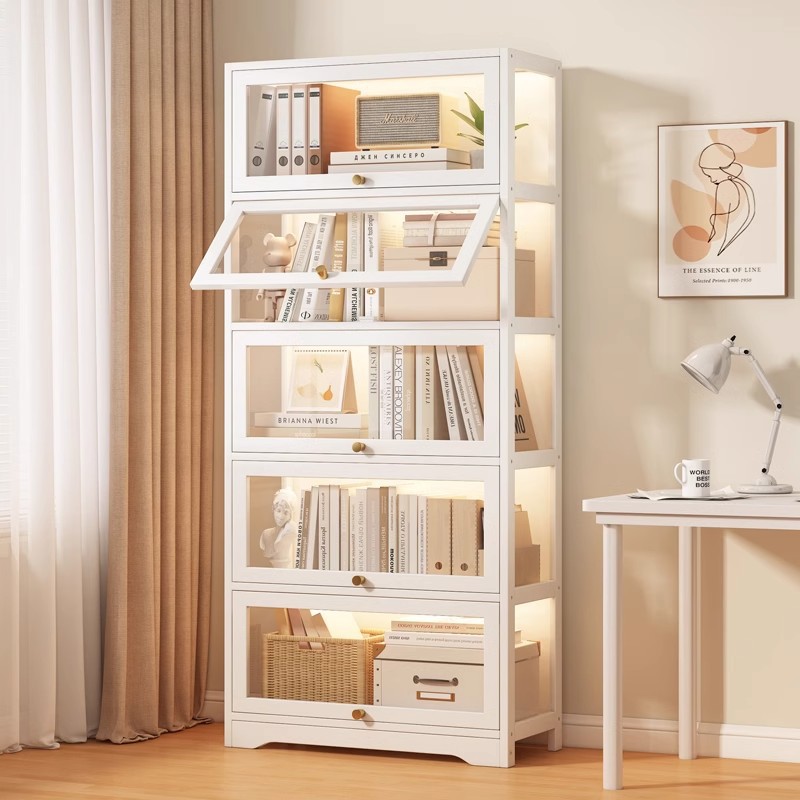 Bookshelf Storage Rack Floor-Standing Bedroom Bookcase Storage Cabinet Dust-Proof Household Student Book Storage Shelf Thickened and Reinforced