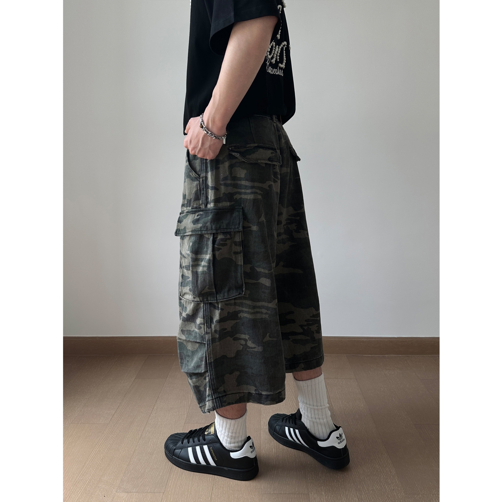 Camouflage Capri Pants Youth Popular Loose Men's Summer Thin Wide Leg Jorts Shorts Denim Pants