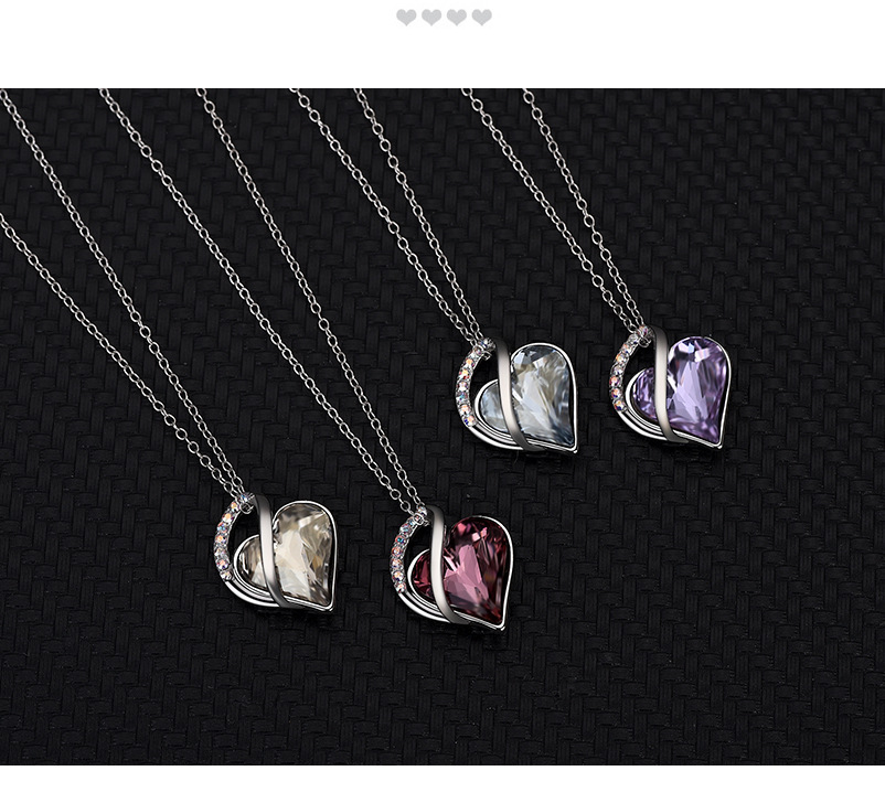 Fashion Gradient Color Heart Shape Austrian Crystal Sterling Silver Inlaid Zircon Necklace