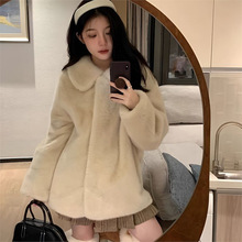 小白熊皮草外套女中长款宽松翻领环保貂毛加厚毛绒大衣冬季高级感