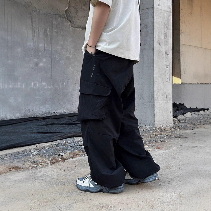 Cross-Border Okl Large Pocket Paratrooper Pants Quick-Dry Slightly Stretchy Functional Wide-Leg Straight Pants Solid Color Multi-Pocket Sports Long Pants