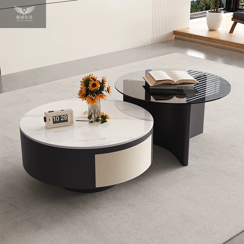 Nuevo estilo de lujo ligero y moderno simple meseta de té sala de estar doméstica minimalista mesa de tabla de roca combinación de gabinete de vidrio