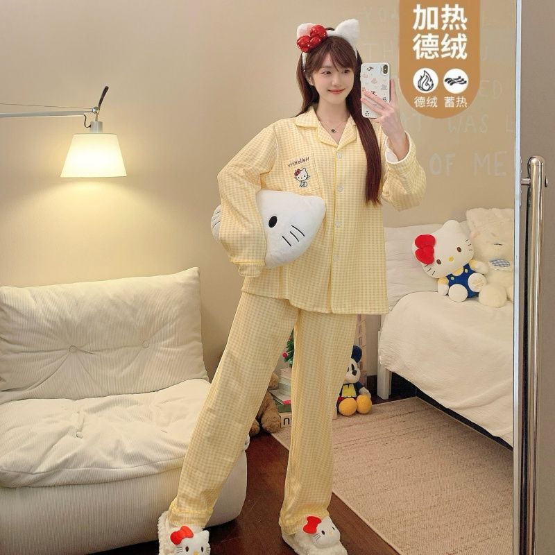 Al por mayor transfronterizo explosión de invierno de ternilla pijama caliente de manga larga de mujeres cardigans con la solapa ropa de hogar gruesa ropa exterior