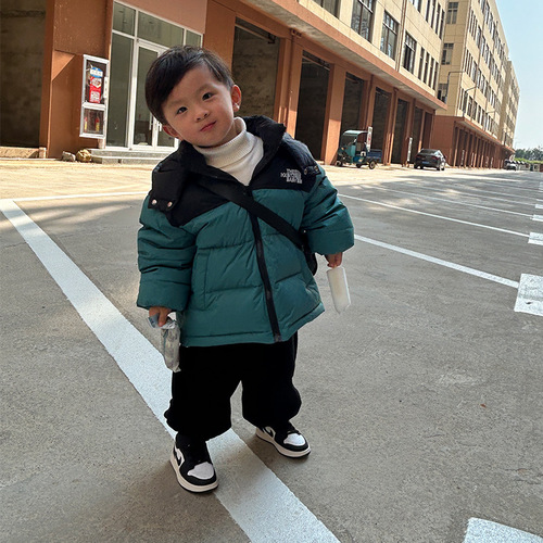 Children's Down Jackets  Autumn/Winter New Style, Unisex Baby Down Jackets with Hood, Plaid Pattern, Thickened for Older Children