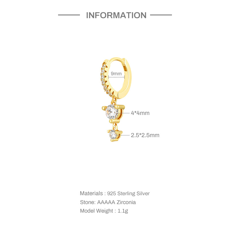 5g Weight 18K Gold Plated Plating Material Zircon Inlay Material Drop Earrings Classification 1 Piece 925 Sterling Silver Zircon Water Droplets Flower Drop Earrings