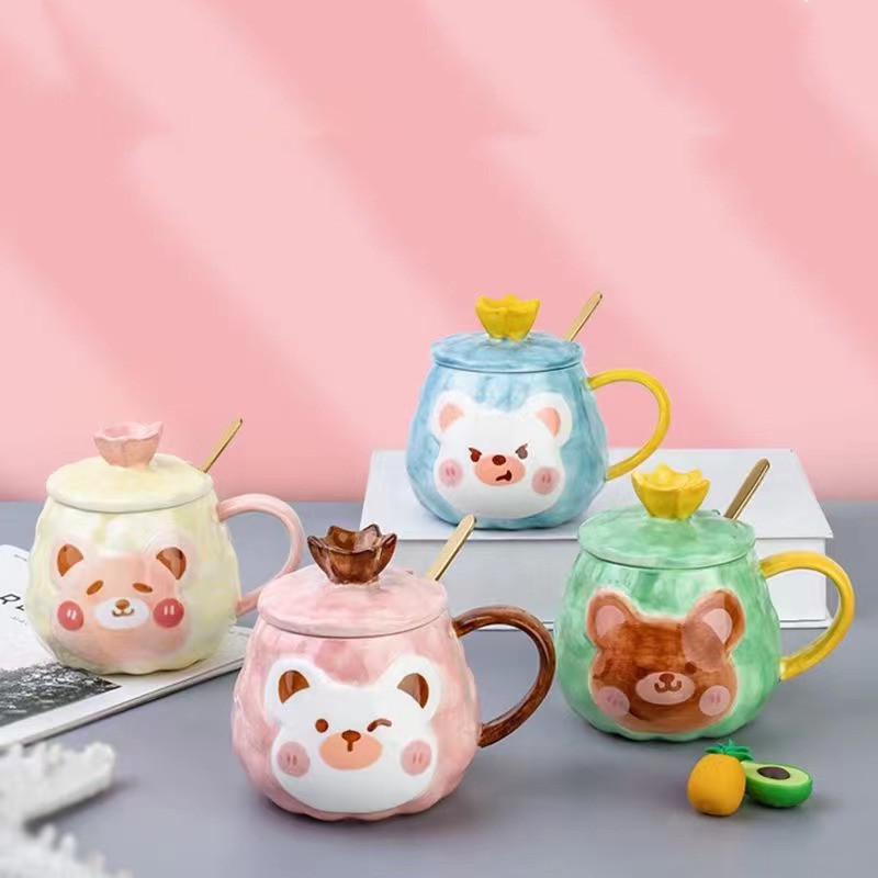 Creativa Corona de cerámica taza linda chica pareja Taza agua pintada a mano dibujos animados práctico regalo al por mayor