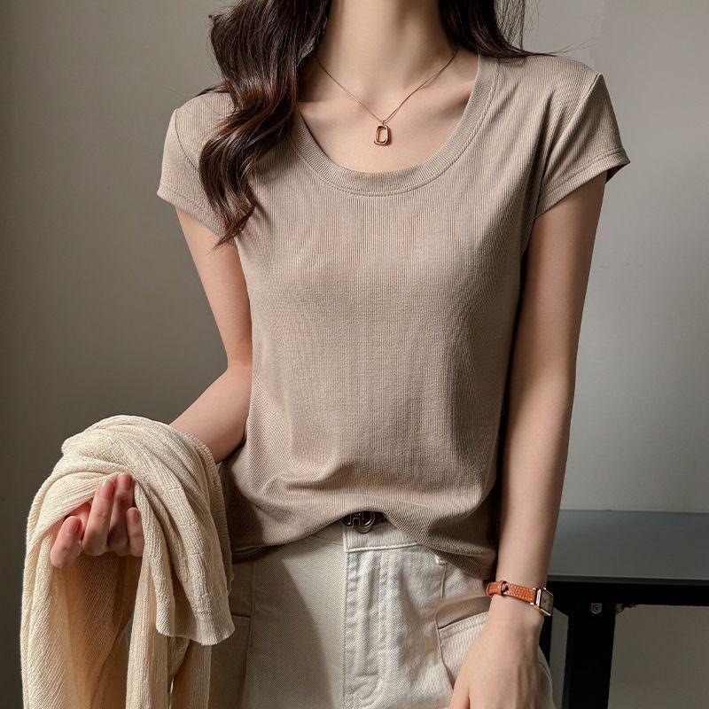 Short-sleeved women's round-neck new style casual summer slimming T-shirt made of Lyocell Tencel Short-sleeved women's round-neck new style casual summer slimming T-shirt made of Lyocell Tencel