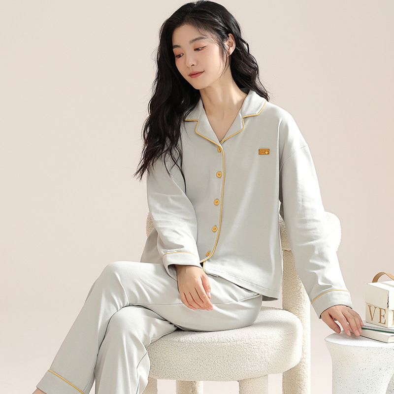 Pijamas de algodón para mujer Otoño Nueva solapa de manga larga ropa para el hogar cómodo más tamaño ropa para el hogar traje ropa exterior pijamas de algodón