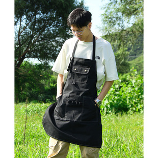 Korean Style Canvas Apron Household Kitchen Coffee Milk Tea Baking Simple Solid Color Men's and Women's Work Clothes Printed logo