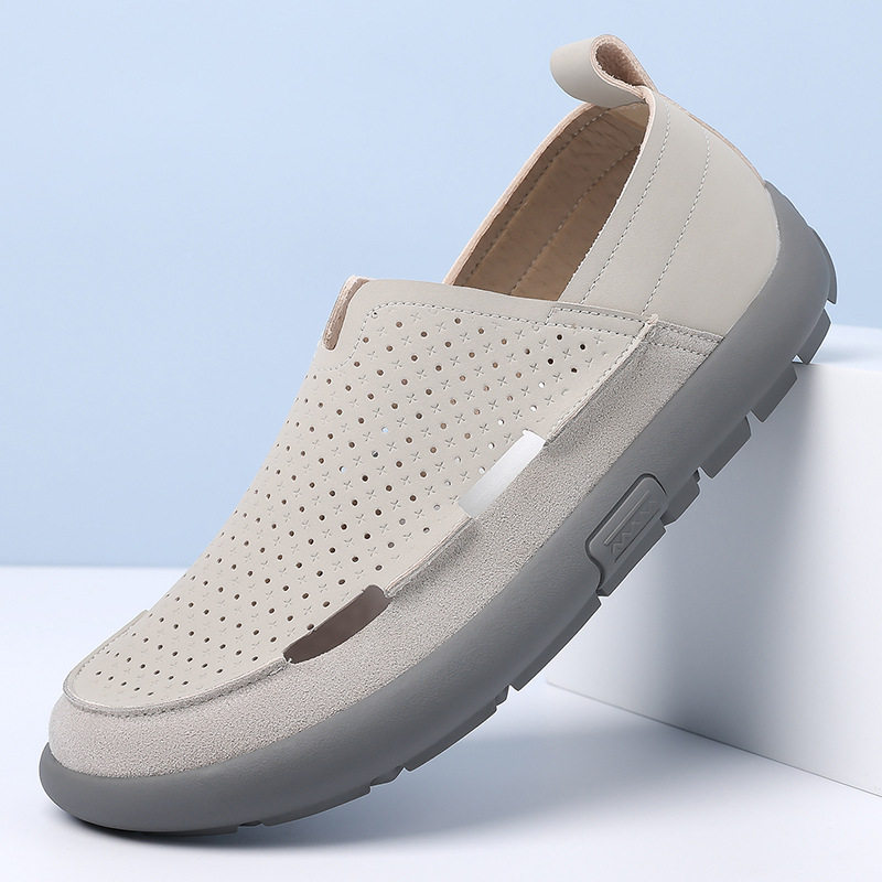 Dép sandal nam lỗ thoáng khí đế mềm kiểu lười — Màu be, Màu kaki