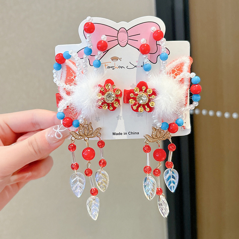 Horquillas Chinas Tradicionales para Niños, Materiales Mixtos, Decorativo, Con Borlas, para Hanfu y Año Nuevo