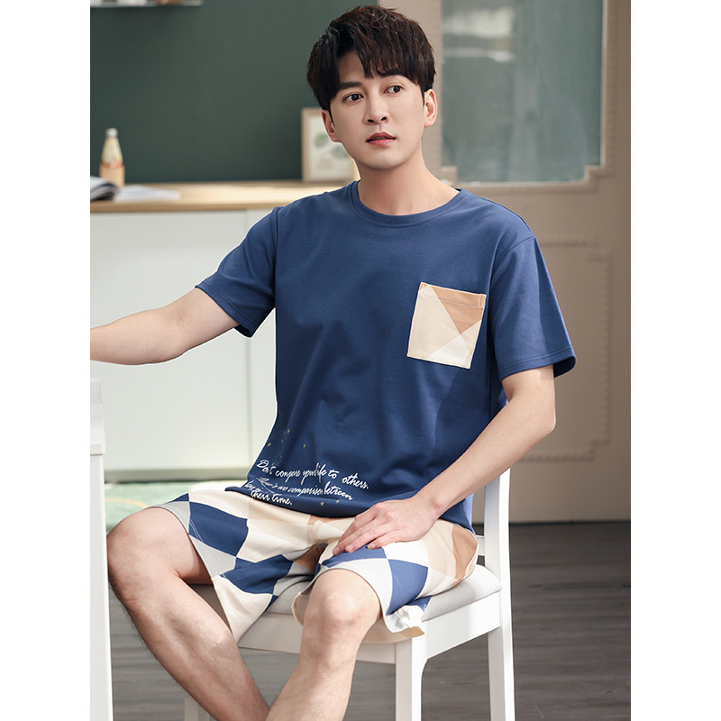 Pareja de pijamas de verano de algodón de manga corta de Internet celebridad oso lindo de dibujos animados nuevo camisón ropa de casa de las mujeres traje de verano