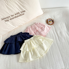 2025 new summer style children's girls Korean style versatile fashion girl solid color folding skirt