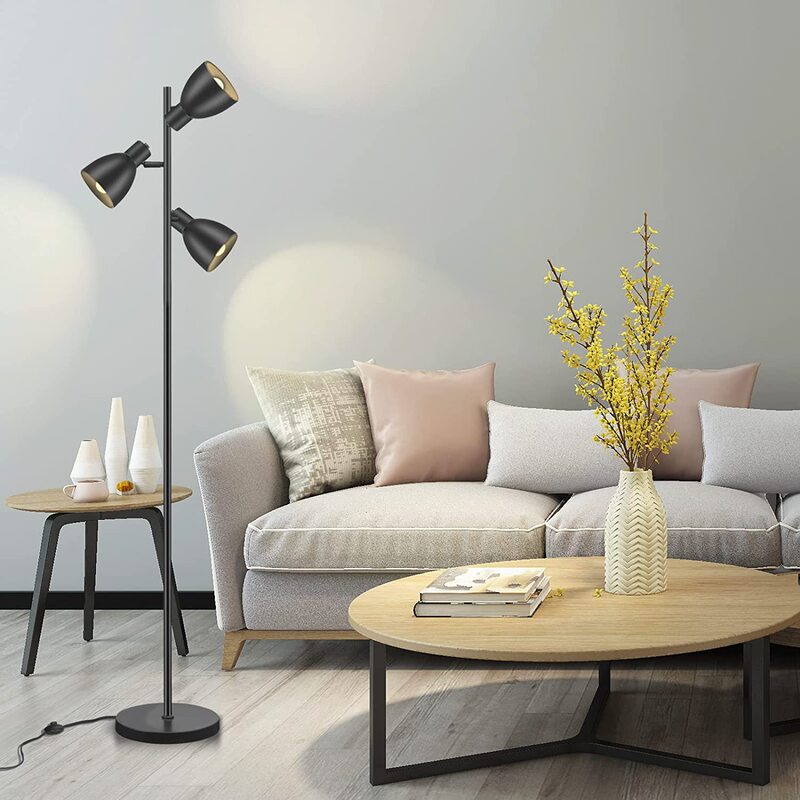 Industrial tree floor lamp with 3 adjustable heads farmhouse living room bedroom office standing lamp