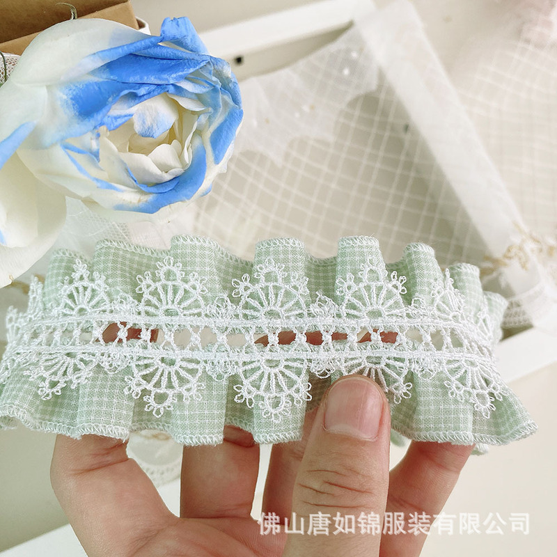 唐如锦花边 格子褶皱花边配件外套袖口洛丽塔头饰衣服装饰蕾丝|undefined