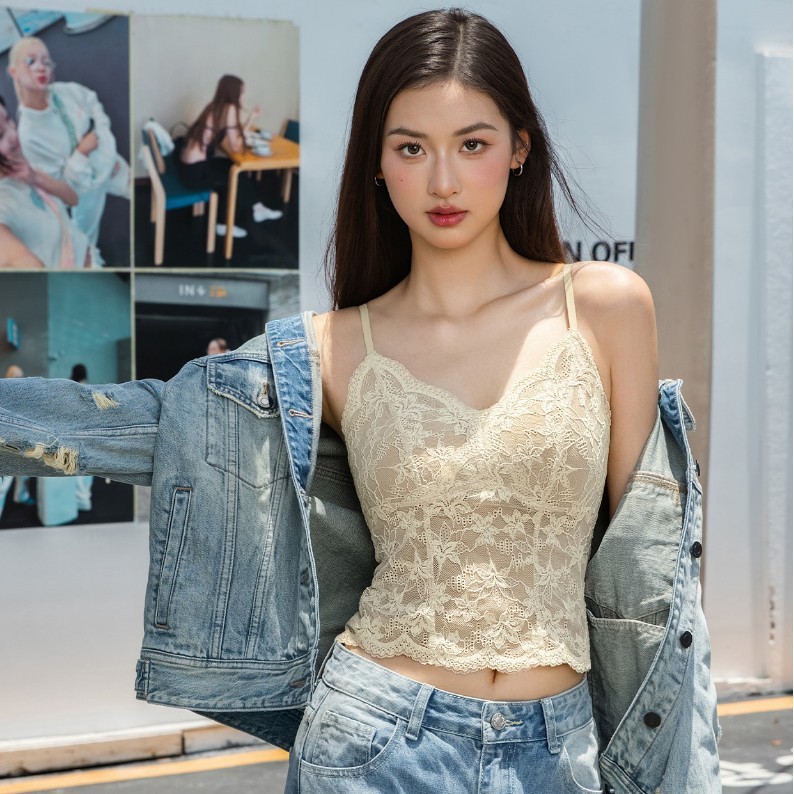6099吊带 蕾丝美背吊带背心女外穿内搭背心文胸一体式 法式内衣|undefined