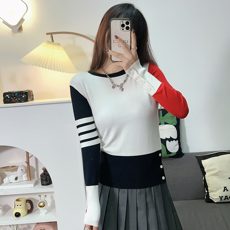 tb red Christmas color matching sweater women's pullover striped sweater top inner spring and autumn round neck bottoming shirt thin tb red Christmas color matching sweater women's pullover striped sweater top inner spring and autumn round neck bottoming shirt thin
