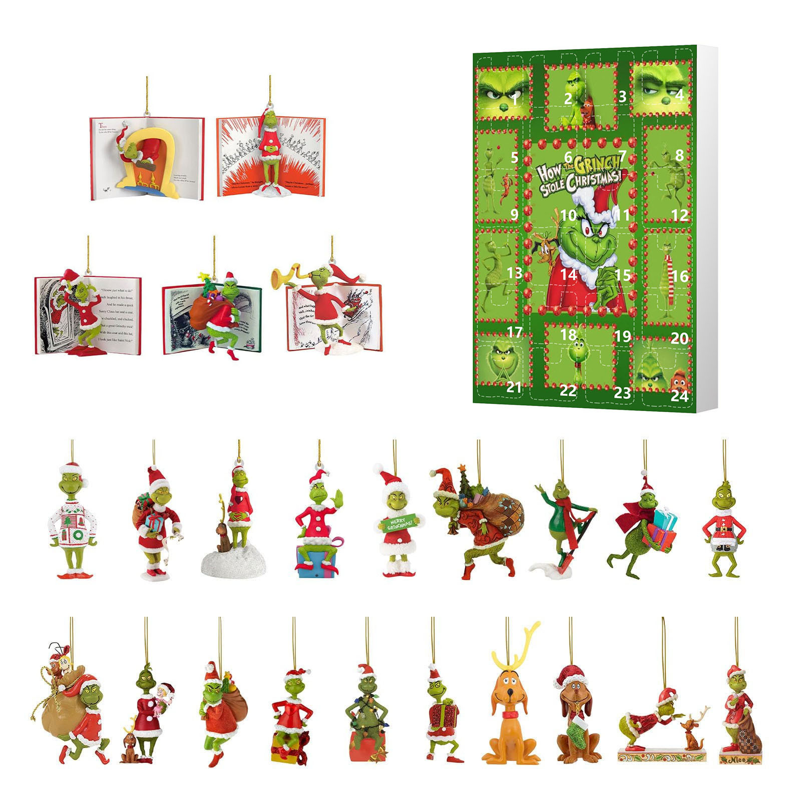 Calendario de Adviento de Navidad Caja sorpresa navideña con cuenta regresiva Calendario de 24 días Caja sorpresa Colgante de árbol de Navidad Caja sorpresa de Grinch