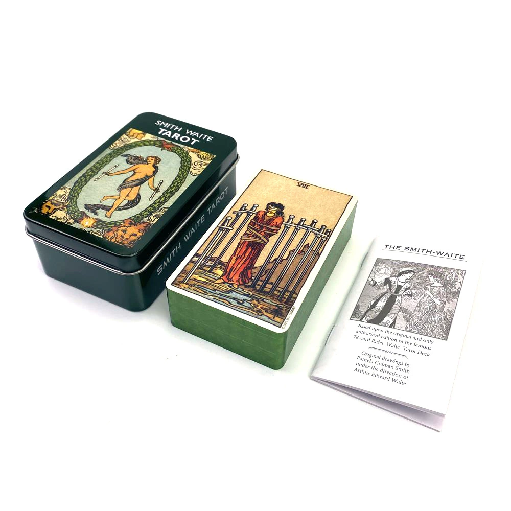 Жестяная колода Таро English Tarot Card с золотым тиснением по краю и брошюрой description