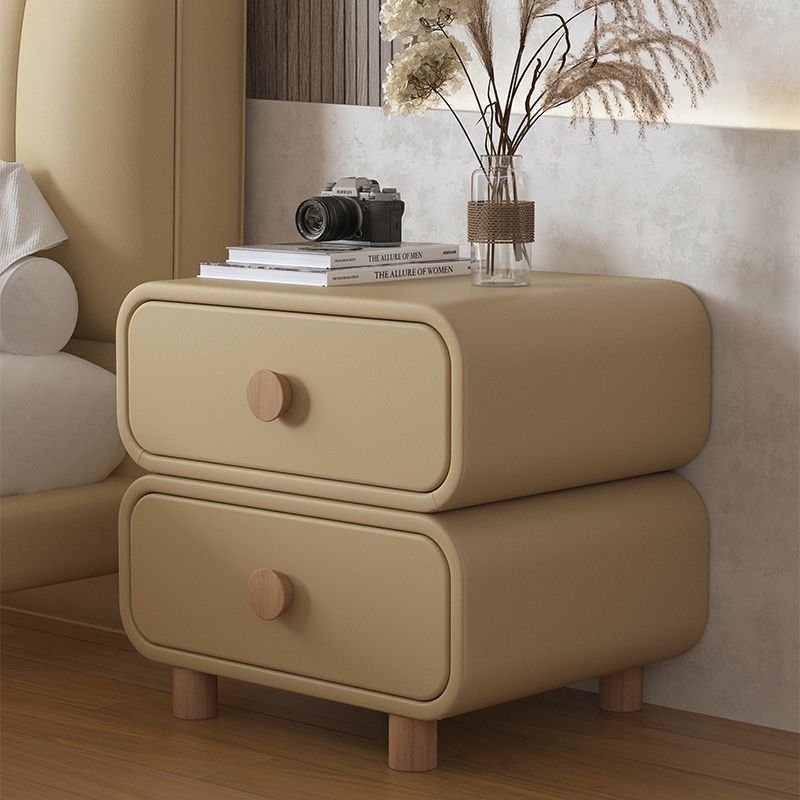 Cream Storage Cabinet Bedroom Leather Simple Modern Solid Wood Simple Installation-Free Style Small Bedside Cabinet Bedside Table