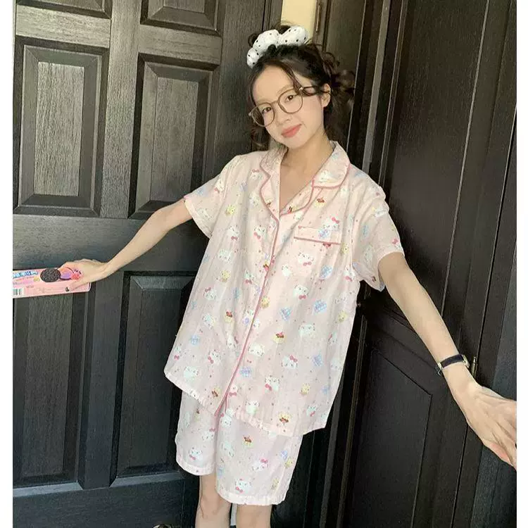 Summer pijama, cardigan, cute shorts, set, with short sleeve