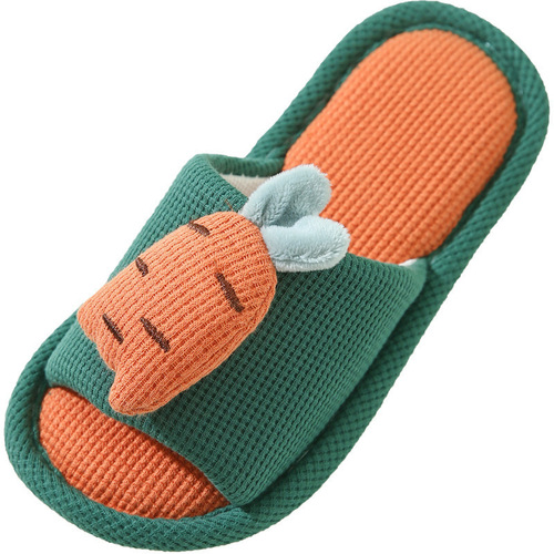 Parent-child opening cartoon carrot rabbit linen slippers personalized home indoor non-slip floor couple shoes for men and women