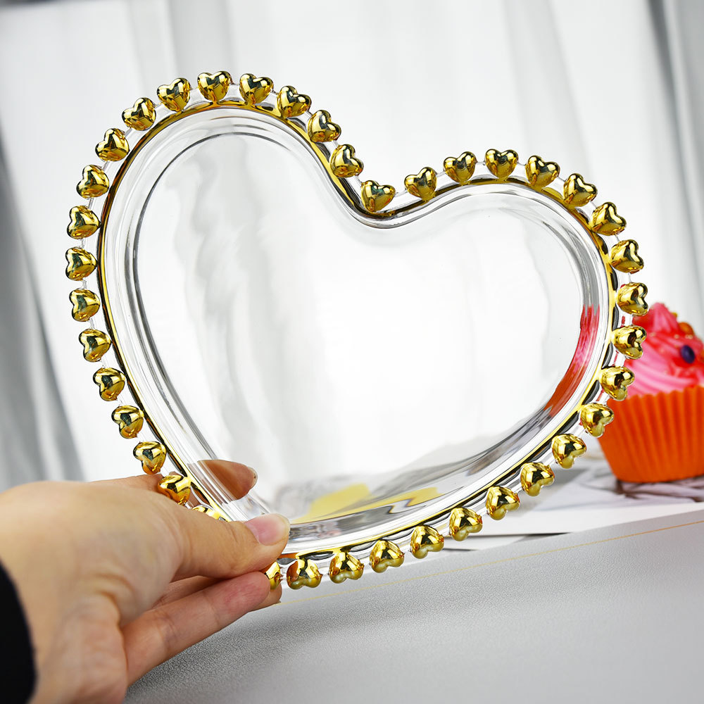 ins中古风描金玻璃爱心手柄法式咖啡杯套装 下午茶花茶杯点心盘子