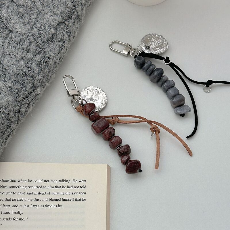 South Korea Dongdaemun Ins Stone Beaded Feather Geometric Hanging Fashion High-end Sense Keychain All-match Pendant for Women
