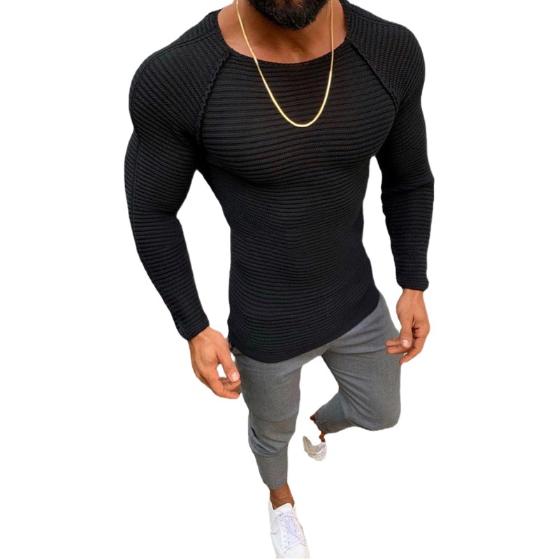 2021 otoño e invierno europeo y americano Comercio exterior Hombres Nuevo SLIM-Fit manga larga cuello redondo color sólido suéter interior de los hombres