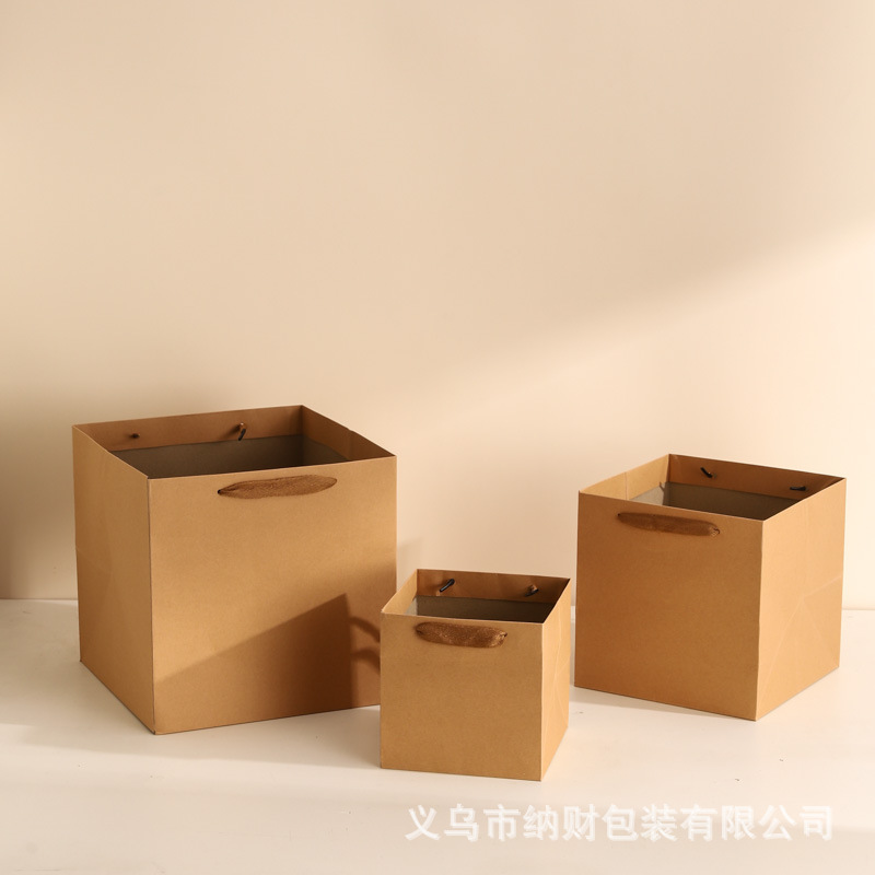 Bolsas de papel kraft espesa bolsa de mano bolsa de papel bolsa de flores al por mayor bolsa de regalo cuadrada