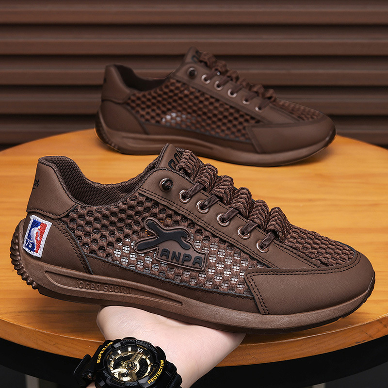 Designer Style Light Luxury 2026 Summer Simple Workwear Leopard Hollow Mesh Casual Breathable Sports Shoes Men's Running Shoes
