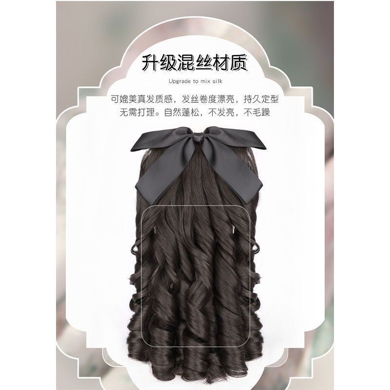 Peruca de caballo de mujer alta simulación retro cheongsam peinado de oro polvo familia de la República de Roma cabello largo trenzas de caballo falsas