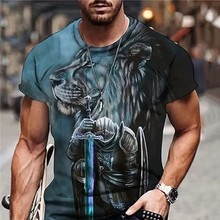 跨境亚马逊男式经典武士 猛兽3D数码印花休闲O领短袖T恤