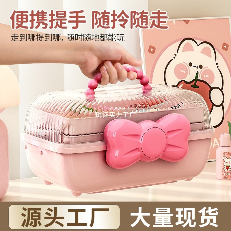 リボンヘアアクセサリー収納ボックスかわいい子供用ヘアピンヘアピンジュエリー化粧品デスクトップ防塵ジュエリー収納ボックス|undefined