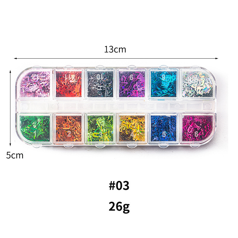 Taifei uñas caja de tira larga lentejuelas 12 rejilla caja de tira larga parche de uñas DIY uñas lentejuelas uñas traje de joyería