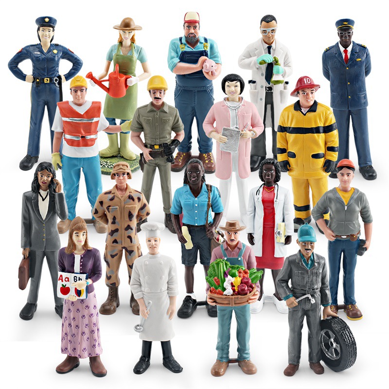 Simulación transfronteriza modelo de personaje profesional médico enfermeras trabajadores de la construcción maestros cocineros policiales muñecas de arena adornos