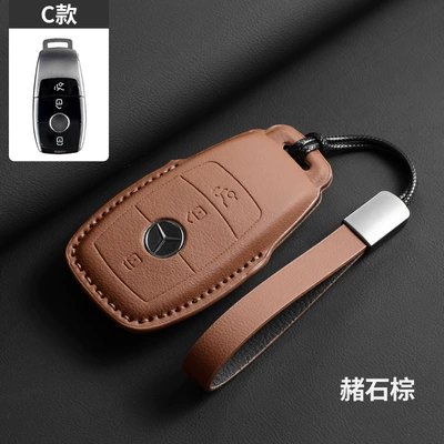 Glc260L Gle C-Class E300L – Car key bag - ocher-brown-matching-upgraded-leather-rope-type-c